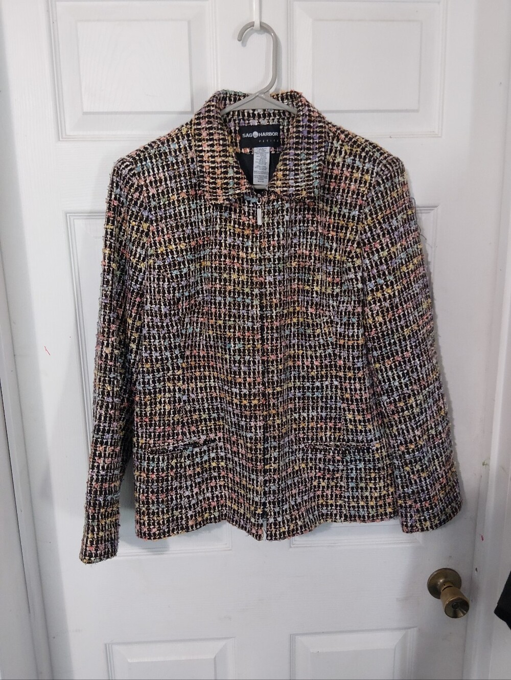 Sag Harbor Multicolor Tweed Zip Jacket with Pastel Accents
